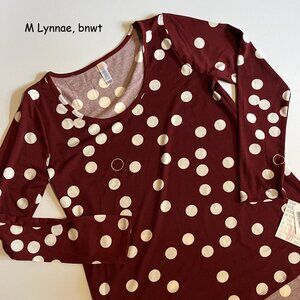Medium Lularoe Lynnae long-sleeved top, dark red with white dots